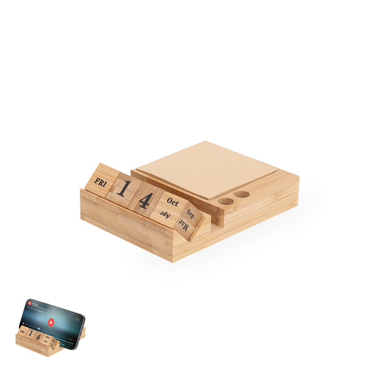 Porta-bloco Elegante com Calendário Perpétuo de Bambu