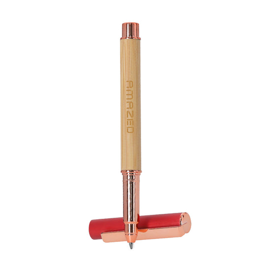 Caneta Roller Elegante em Bambu e Alumínio