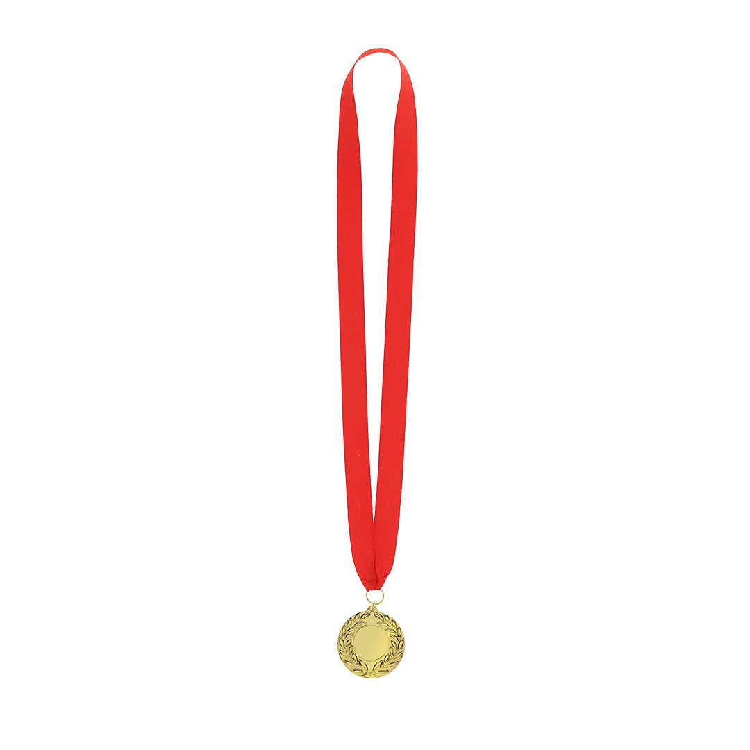 Medalha Metálica Dourada com Fita Vermelha