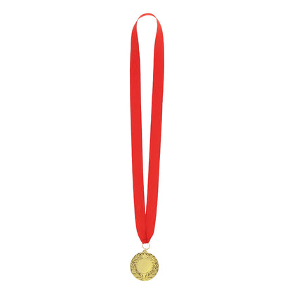 Medalha Metálica Dourada com Fita Vermelha