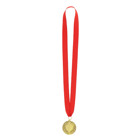Medalha Metálica Dourada com Fita Vermelha