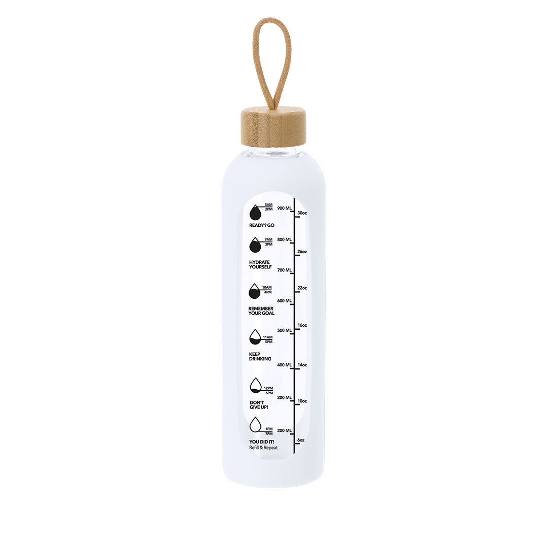 Bidão de Vidro 1L com Tampa de Bambu e Funda de Silicone