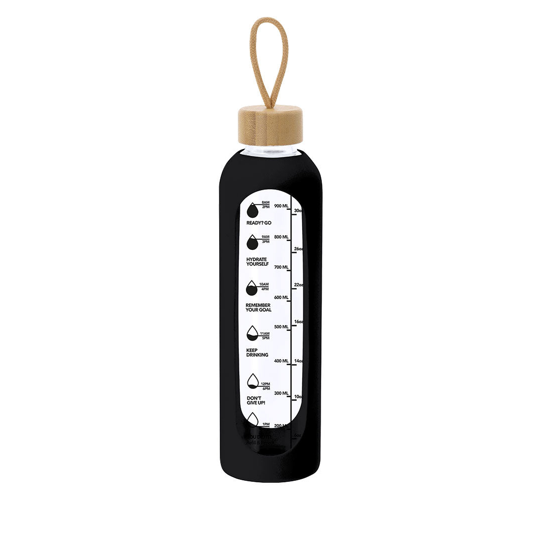 Bidão de Vidro 1L com Tampa de Bambu e Funda de Silicone