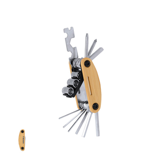 Multitool Inox com Revestimento de Bambu - 15 Funções