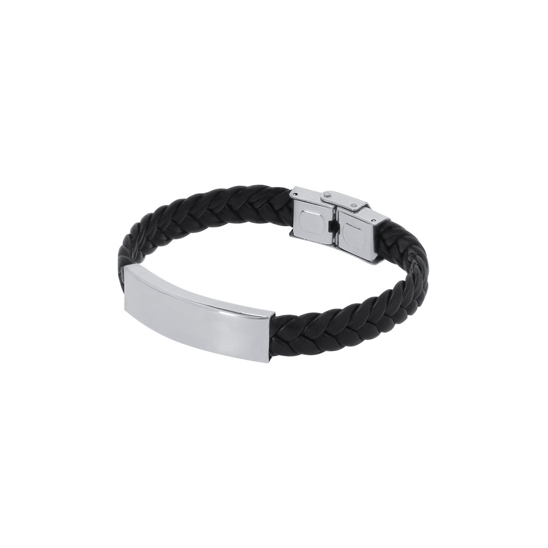 Pulseira em Pele Sintética com Placa em Aço Inoxidável