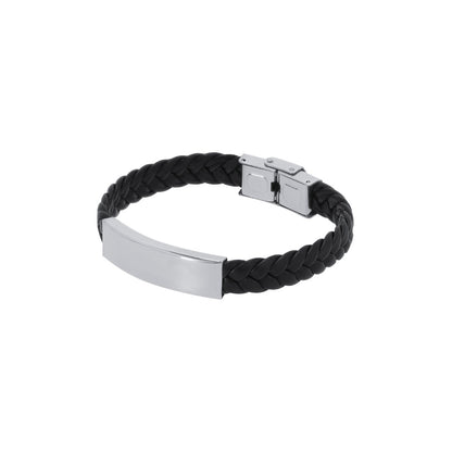 Pulseira em Pele Sintética com Placa em Aço Inoxidável