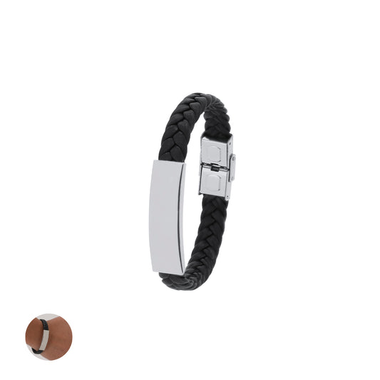 Pulseira em Pele Sintética com Placa em Aço Inoxidável