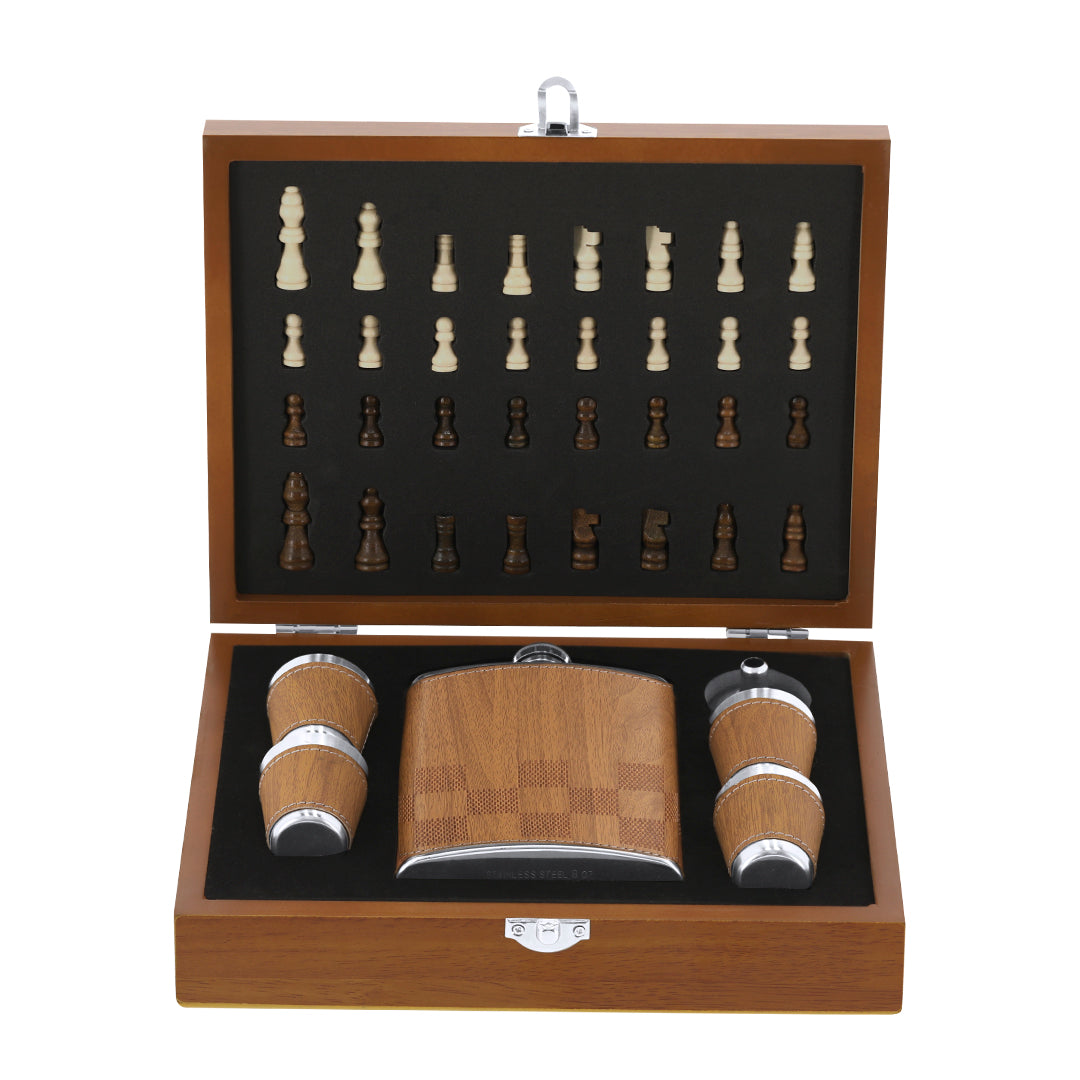 Set Petaca Fleet com Tabuleiro de Xadrez Elegante
