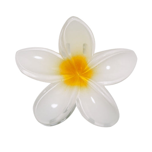 Pinça de Cabelo Flor Branca com Centro Amarelo