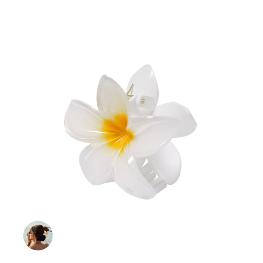 Pinça de Cabelo Flor Branca com Centro Amarelo