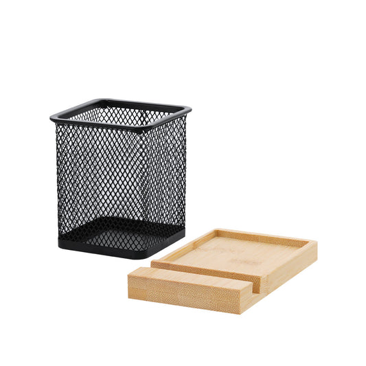 Lapiseira Elegante de Metal com Base em Bambu