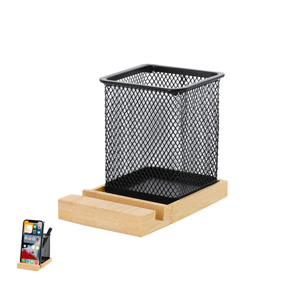 Lapiseira Elegante de Metal com Base em Bambu