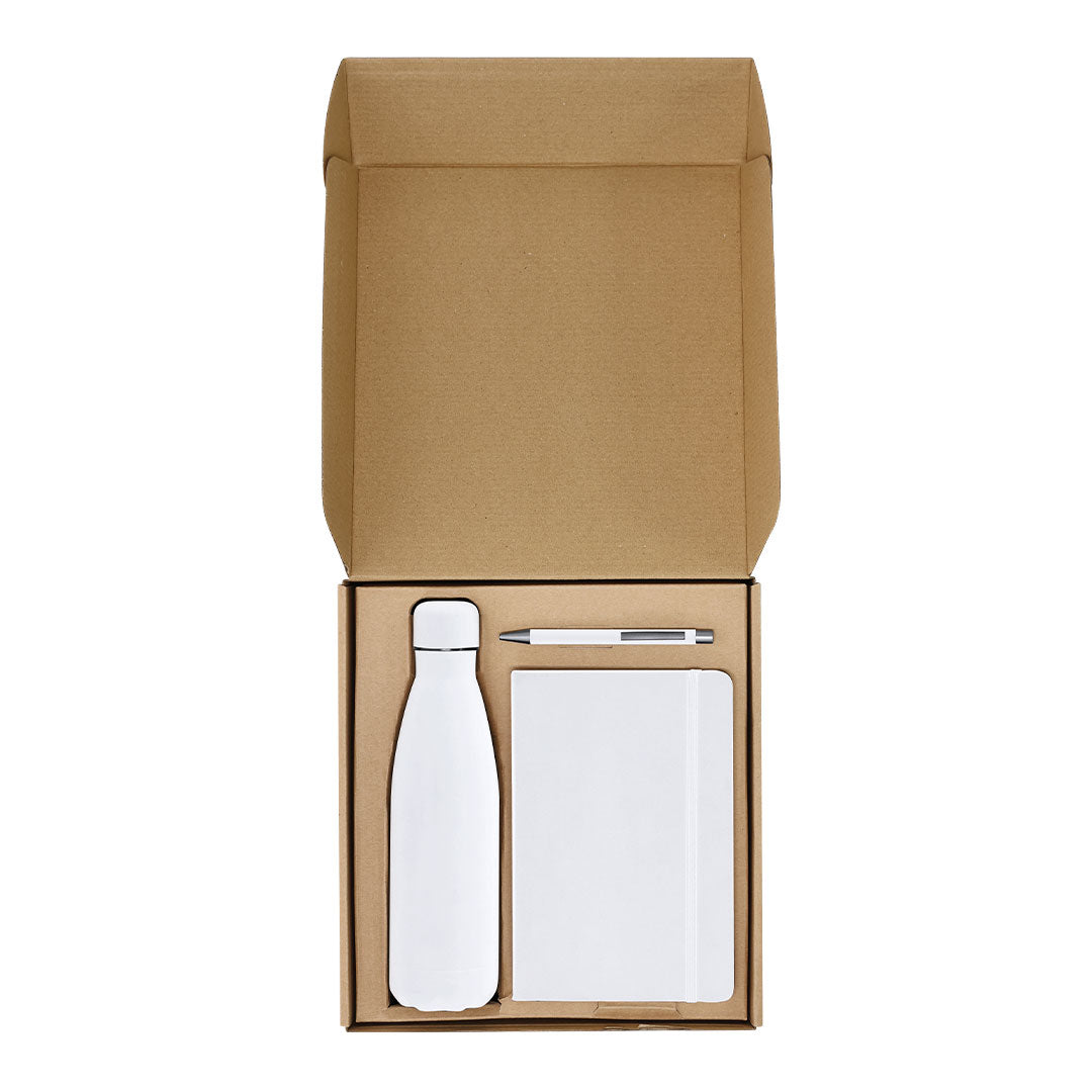 Conjunto Elegante: Bloco de Notas, Caneta e Garrafa Térmica