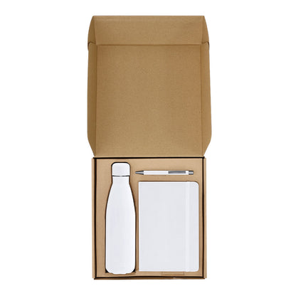 Conjunto Elegante: Bloco de Notas, Caneta e Garrafa Térmica