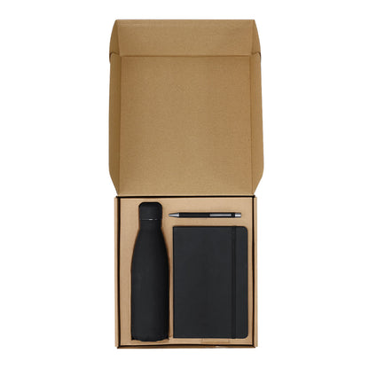 Conjunto Elegante: Bloco de Notas, Caneta e Garrafa Térmica