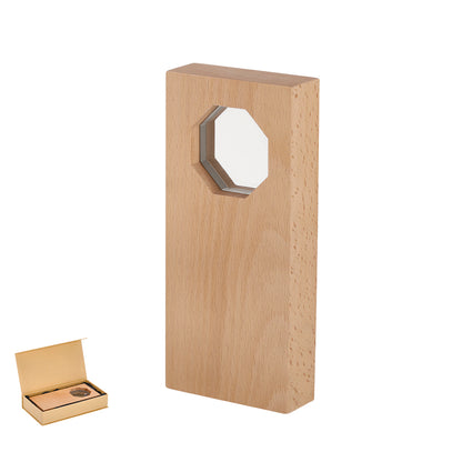 Troféu Personalizado em Madeira e Vidro Octogonal