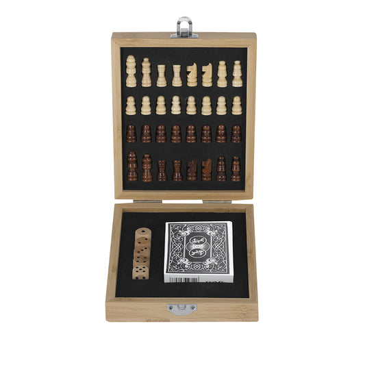 Conjunto de Jogo Elegante em Bambu - Xadrez e Poker