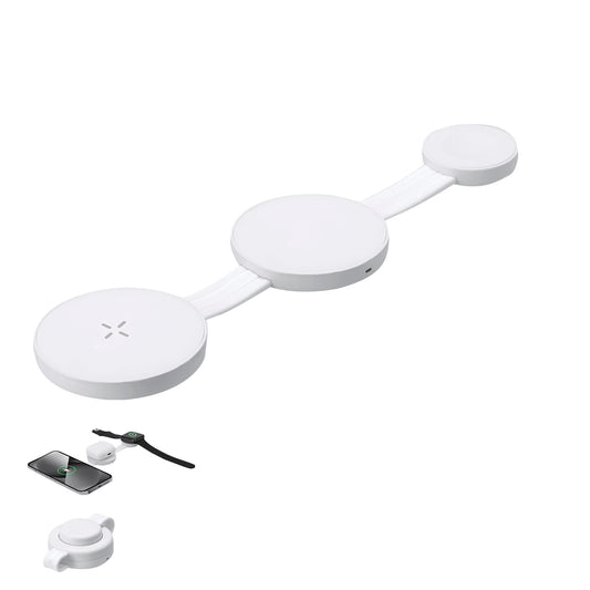 Carregador Sem Fios Magnético 15W 3 em 1 Compacto