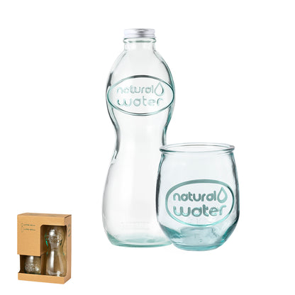 Conjunto Nature com 2 Copos e Garrafa em Vidro Reciclado
