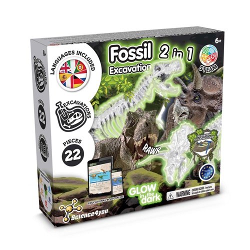 Kit Didático 2 em 1 Escavação de Fósseis de Dinossauros