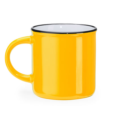 Caneca de Cerâmica Branca 350ml com Borda Colorida