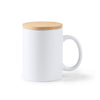 Caneca de Cerâmica Branca com Tampa de Bambu