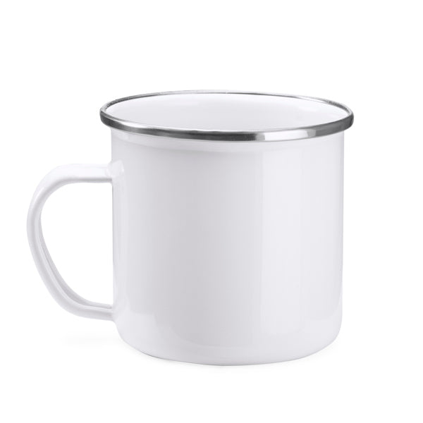 Caneca de Metal Branca 350ml com Borda Prateada