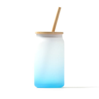 Copo de Vidro com Tampa de Bambu e Estraw 300ml