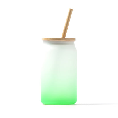 Copo de Vidro com Tampa de Bambu e Estraw 300ml