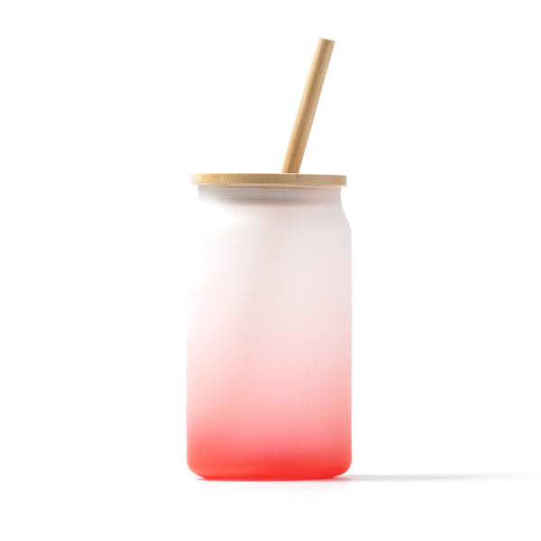Copo de Vidro com Tampa de Bambu e Estraw 300ml