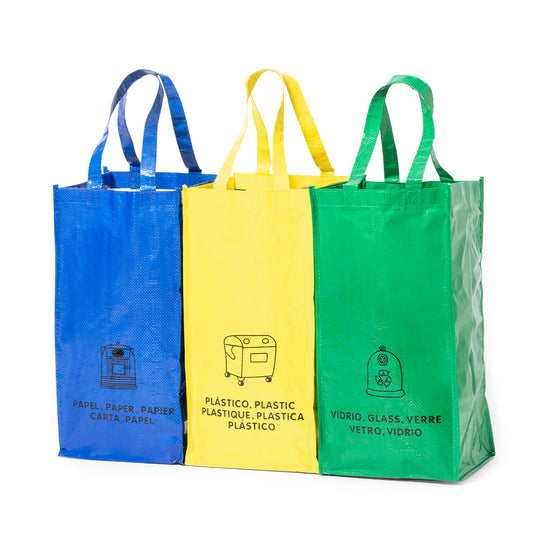Conjunto de Sacos de Reciclagem Azul-Verde-Amarelo