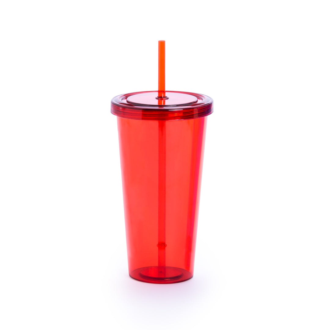 Vaso Trinox 750ml Transparente com Tampa e Palhinha