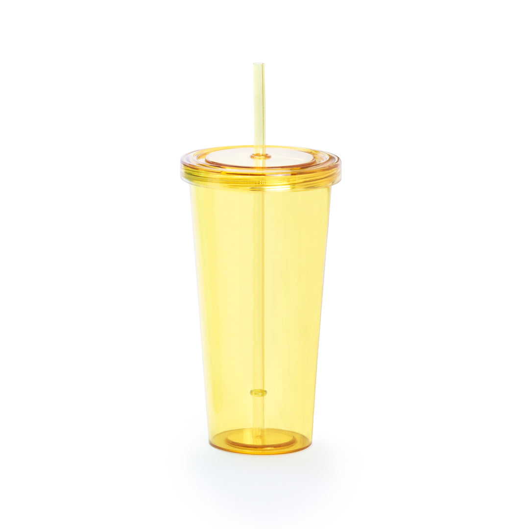 Vaso Trinox 750ml Transparente com Tampa e Palhinha