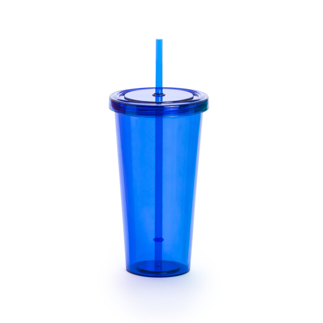 Vaso Trinox 750ml Transparente com Tampa e Palhinha