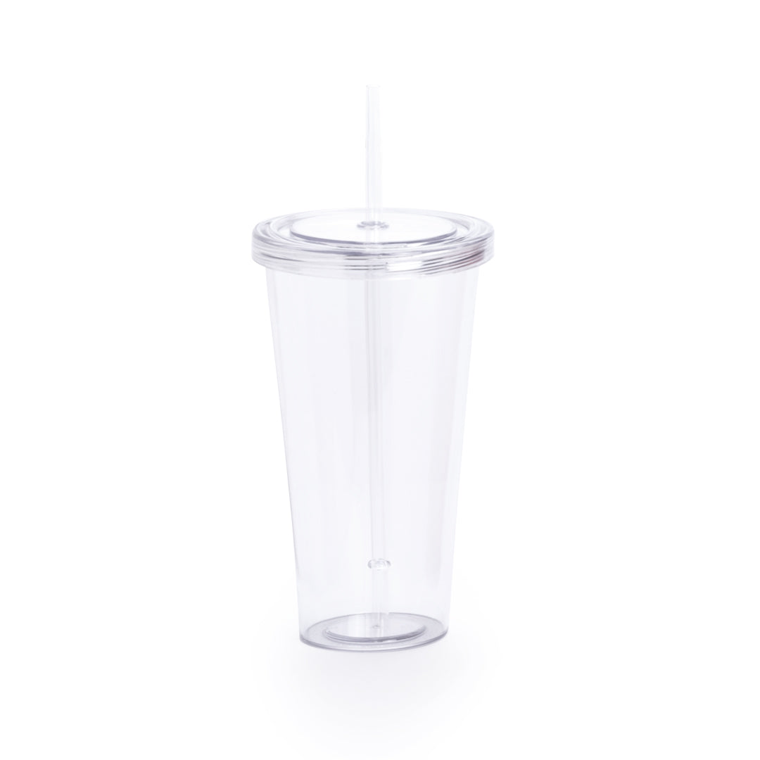 Vaso Trinox 750ml Transparente com Tampa e Palhinha