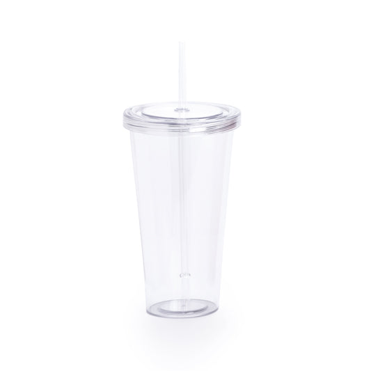 Vaso Trinox 750ml Transparente com Tampa e Palhinha