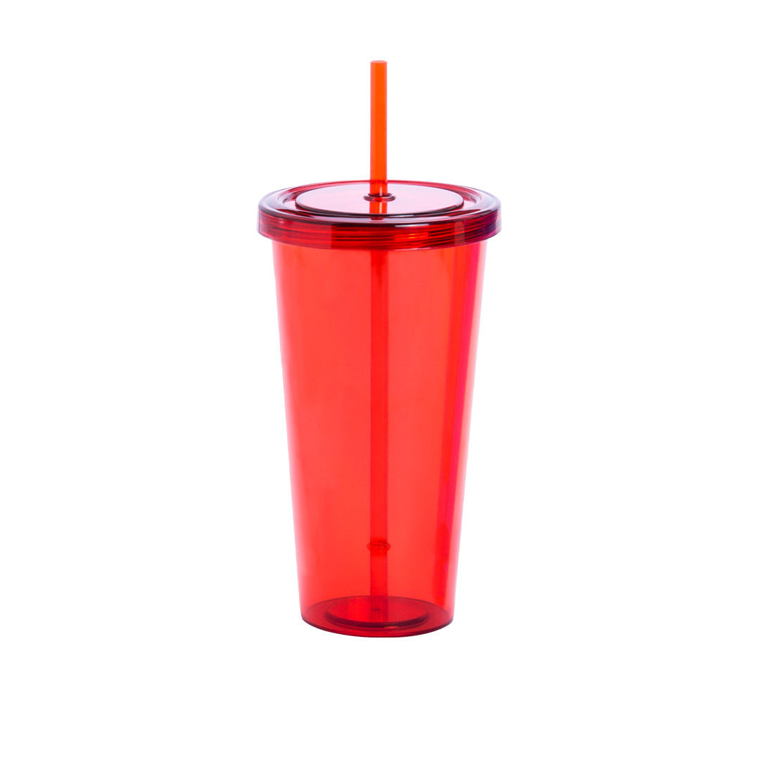 Vaso Trinox 750ml Transparente com Tampa e Palhinha