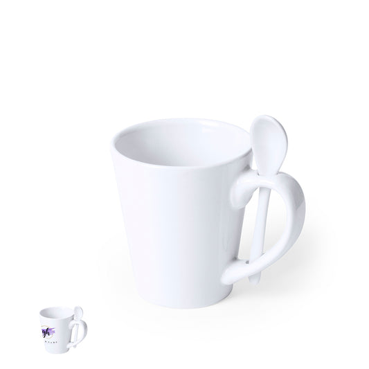 Caneca de Cerâmica Branca com Colher Integrada