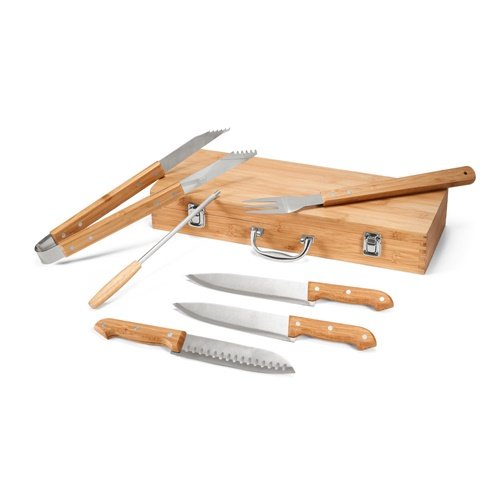 Conjunto de utensílios para barbecue em caixa de bambu KABSA