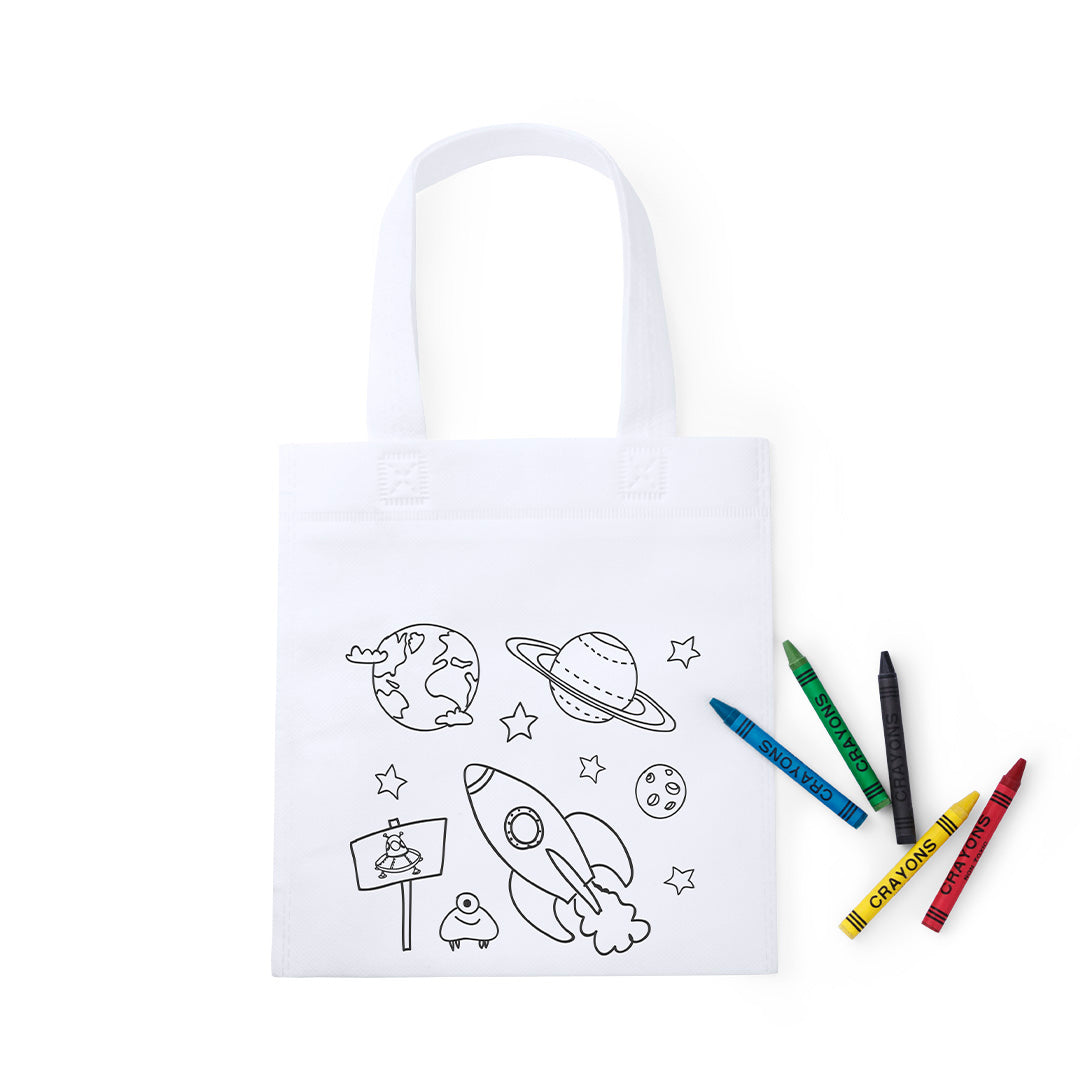 Bolsa branca para colorir com 5 ceras coloridas