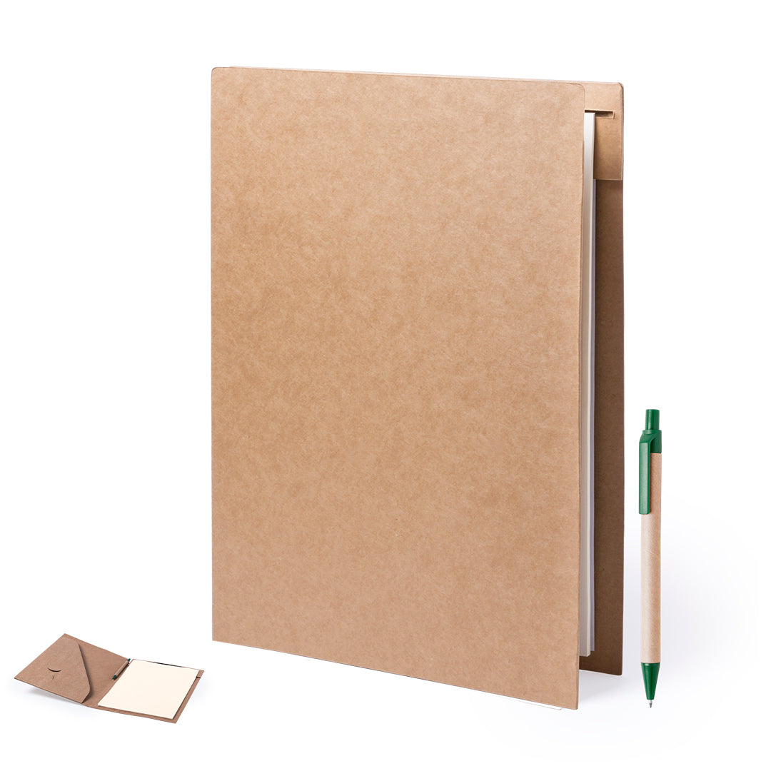 Pasta de Papelão Reciclada com Caneta e Bloco de Notas