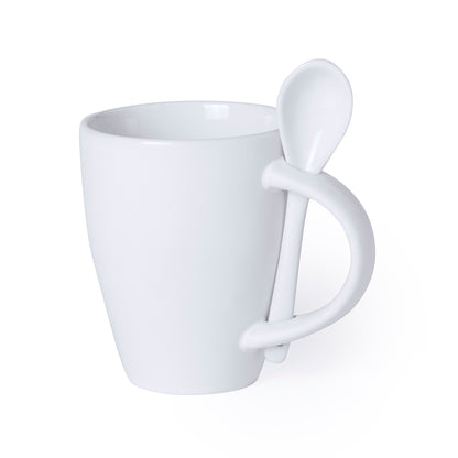 Caneca de Cerâmica Branca com Colher Integrada 300ml