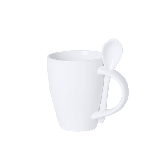Caneca de Cerâmica Branca com Colher Integrada 300ml