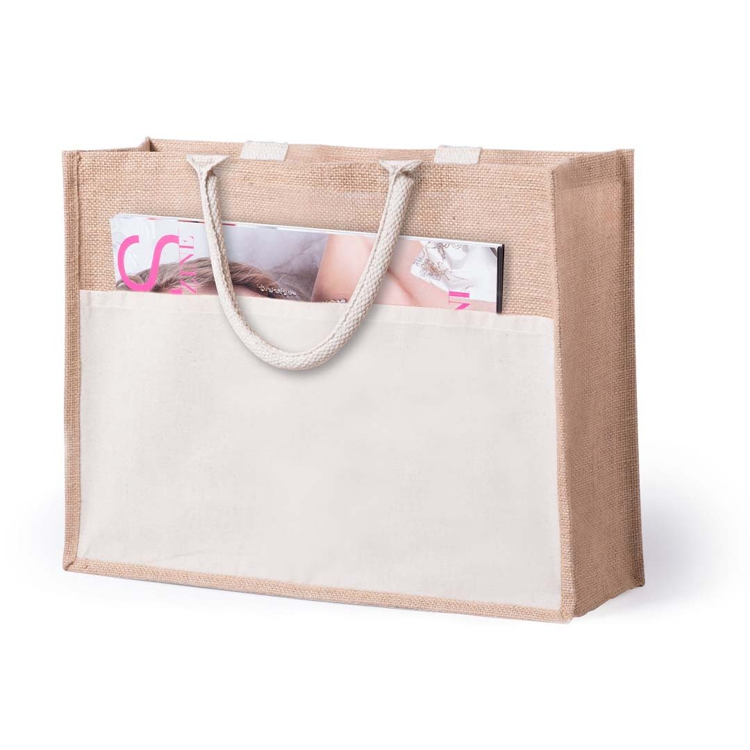 Bolsa de Juta com Bolso Frontal e Asas Reforçadas