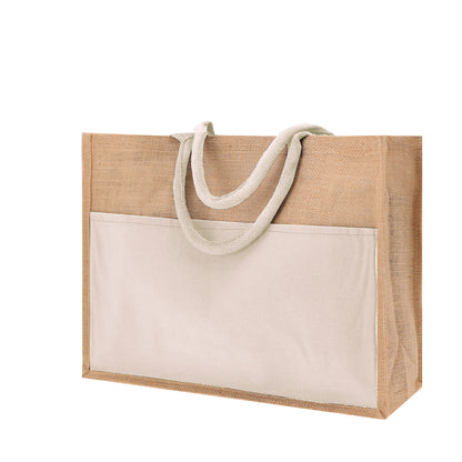 Bolsa de Juta com Bolso Frontal e Asas Reforçadas