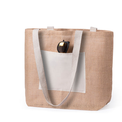 Bolsa de Juta com Bolso Frontal e Asas Reforçadas