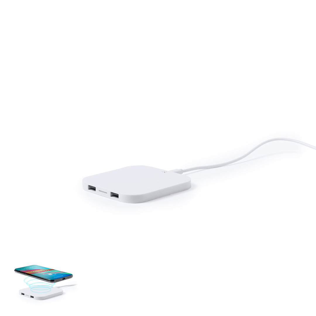 Carregador Sem Fios Minimalista Branco com USB Dual