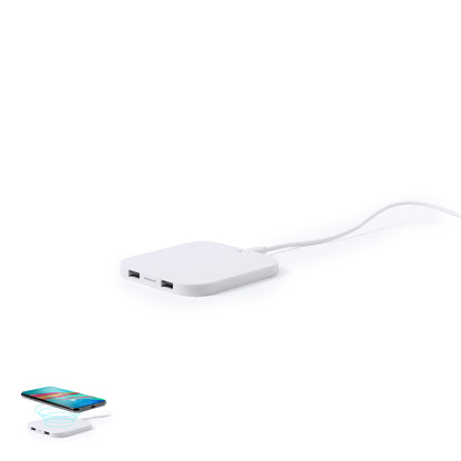 Carregador Sem Fios Minimalista Branco com USB Dual