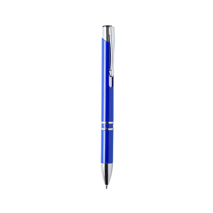 Caneta Yomil colorida com tinta azul e mecanismo pulsador