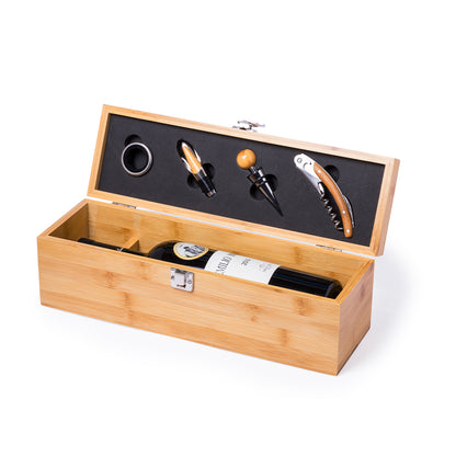 Conjunto de Vinho Premium em Bambu - Acessórios Inclusos
